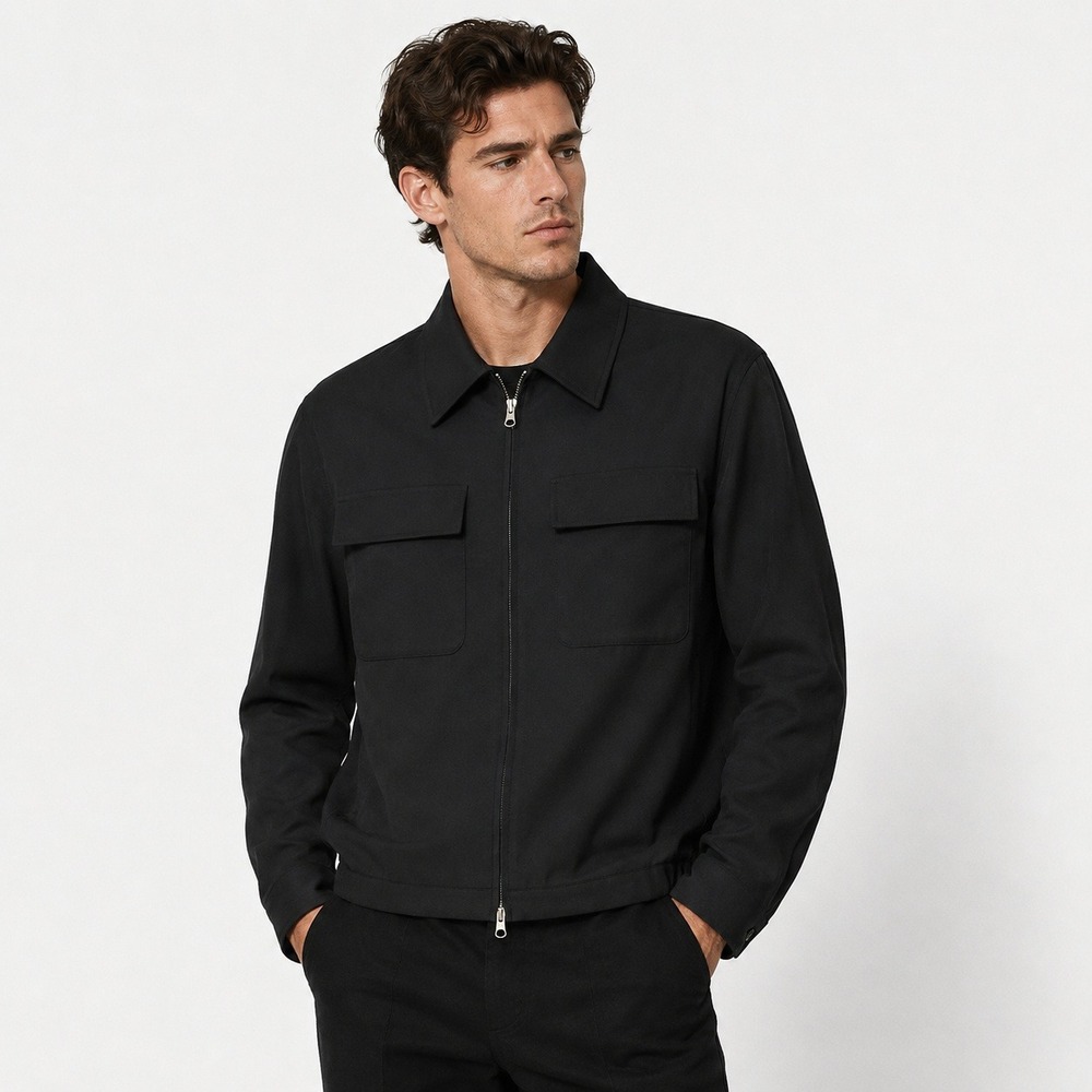 RARE TONYWACK‎ Black Wool Double Zip Utility Jacket Flap Chest Pockets XL